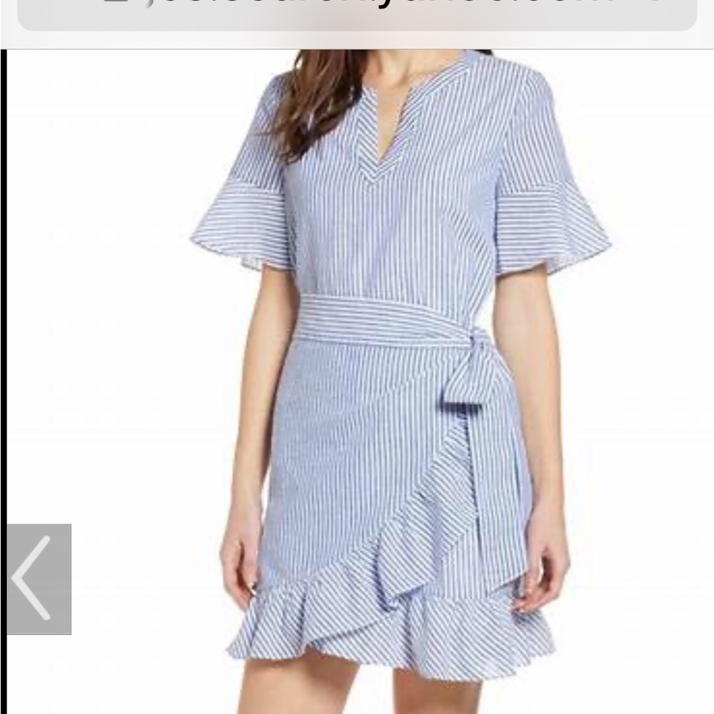 Cute Vineyard Vines Seersucker Blue Striped Wrap Dress Size 2